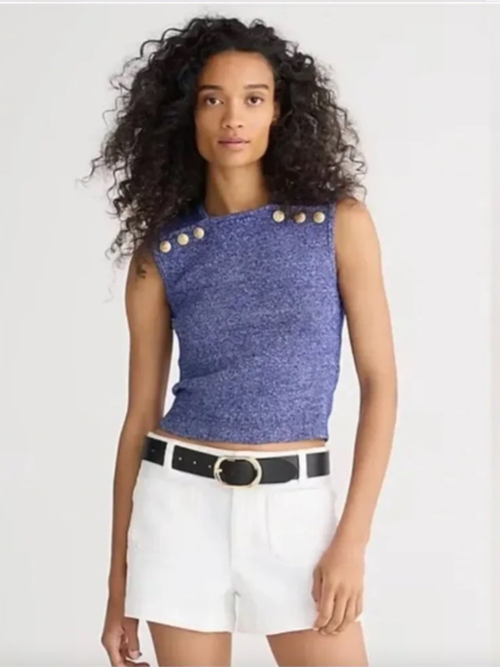 J. Crew Merino Wool Linen Sweater Shell with Buttons, Blue Purple, Medium Preppy